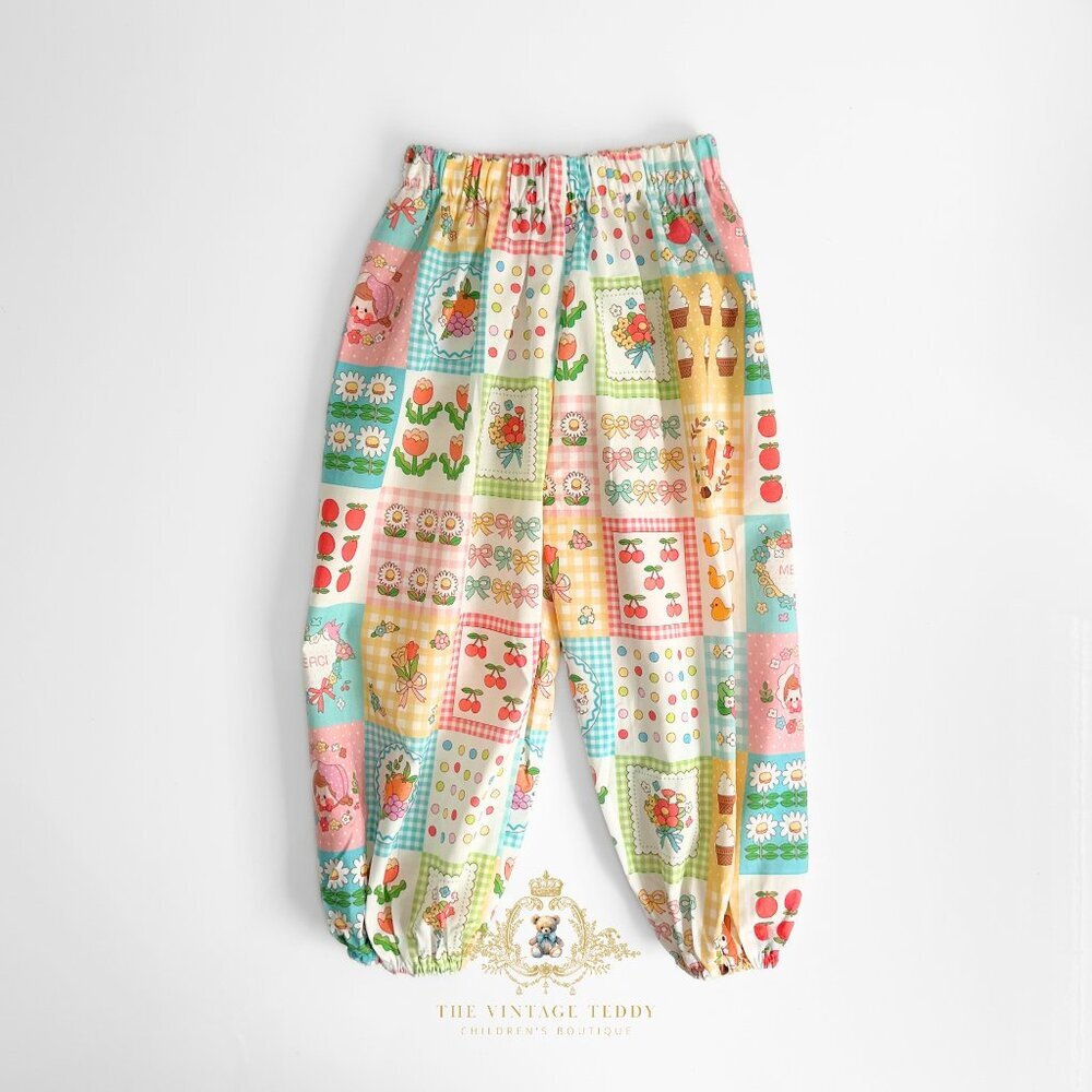 NWT Adorable Girls Luna Pants Loose Fitting Bohemian Fun Characters Patchwork 6Y